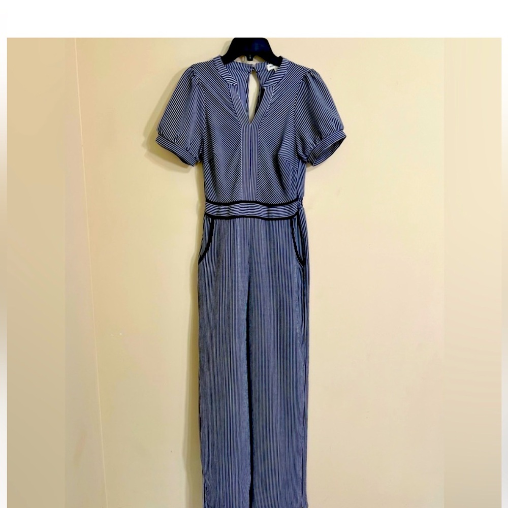 Monteau Navy Striped Jumpsuit size small